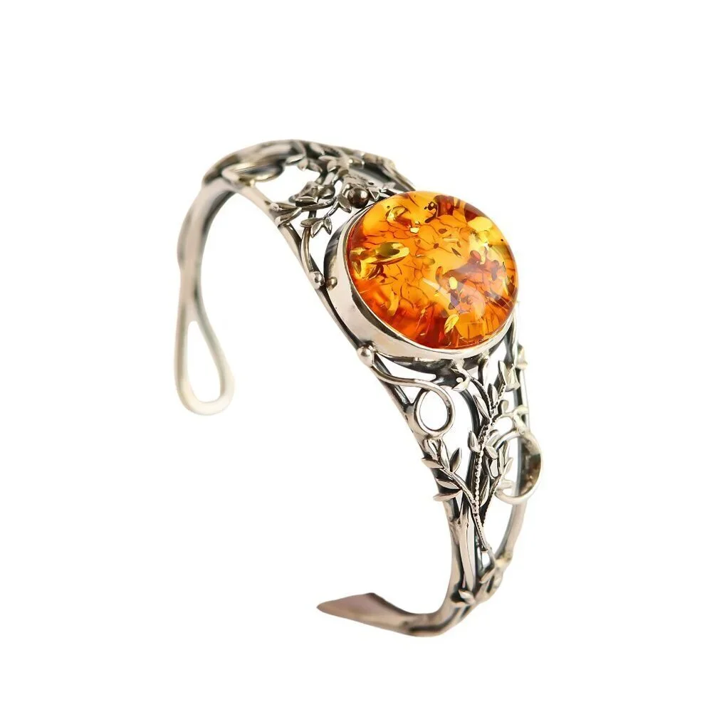 Baltic Amber Handmade Cuff Bracelet in 925 Sterling Silver